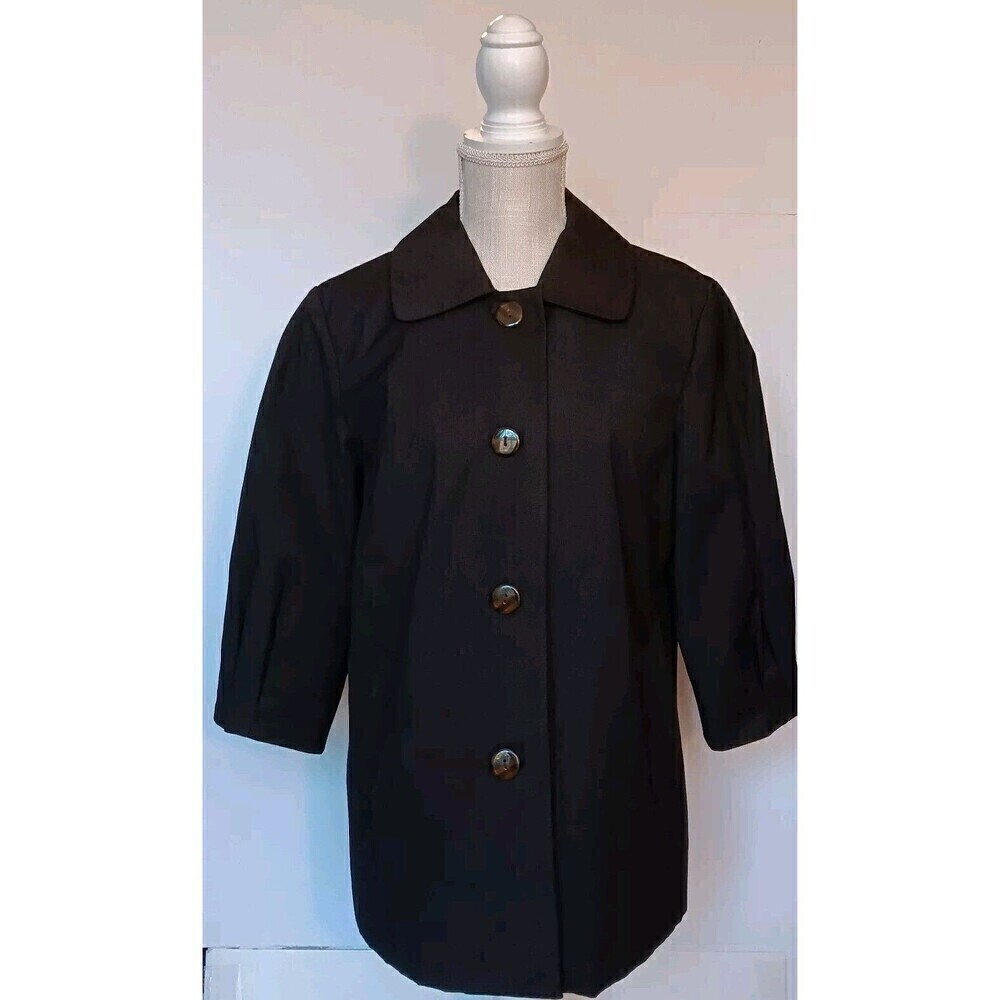 RQT Black Size Petite M Button Up Cotton Blend Blazer with 3/4" Pleated Sleeves
